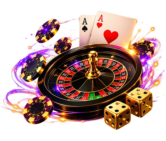 Roleta, cartas de baralho e fichas de cassino
